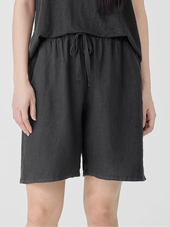 Eileen Fisher Pants - Eileen Fisher Shorts Drawstring Elastic Waist Mid Thigh Linen Graphite XL $128